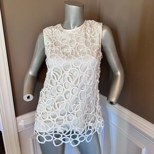 Lela Rose Embroidered Linen Overlay Sleeveless Top Slick Blend Sz 4